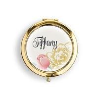 Designer Compact Mirror - Modern Floral Print - Silver