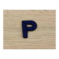 Denim Blue Embroidered Alphabet Iron On Motif Applique Blue Letter P