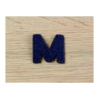 denim blue embroidered alphabet iron on motif applique blue letter m