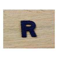 Denim Blue Embroidered Alphabet Iron On Motif Applique Blue Letter R