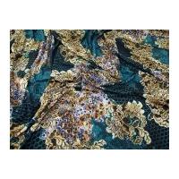 Decorative Floral Print Stretch Jersey Dress Fabric Teal