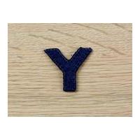 Denim Blue Embroidered Alphabet Iron On Motif Applique Blue Letter Y