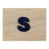 Denim Blue Embroidered Alphabet Iron On Motif Applique Blue Letter S