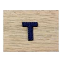 Denim Blue Embroidered Alphabet Iron On Motif Applique Blue Letter T