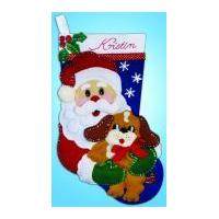 design works embroidery kit santa puppy felt stocking