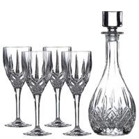 Decanter Set: Round Crystal Decanter and 4 Wine Glasses