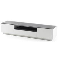 Denzel LCD TV Stand In White Matt With Grey Glass Top And 2 Door