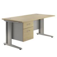 deluxe eco rectangular desk and single pedestal 1600 oak