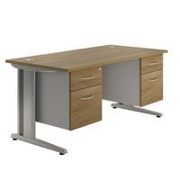 deluxe eco rectangular desk and twin pedestals walnut