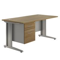 deluxe eco rectangular desk and single pedestal 1600 walnut