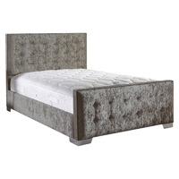 Delaware Velvet Upholstered King Bed in Silver Bed Frame and Mattress