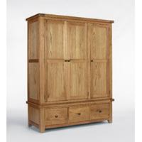 devon oak triple wardrobe with drawers