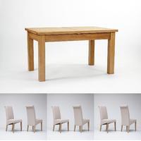 Devon Oak Extending Dining Table 180cm - 240cm & 4 or 6 Tivoli Oak Fabric Rollback Chairs (4 Green Chairs)