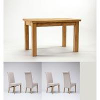 Devon Oak Extending Dining Table 1200-1530mm & 4 Tivoli Oak Fabric Rollback Chairs (4 Beige Chairs)
