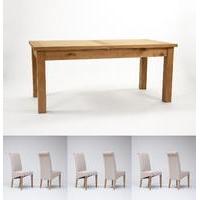 Devon Oak Extending Dining Table 1800-2500mm & 6 or 8 Tivoli Oak Fabric Rollback Chairs (8 Green Chairs)