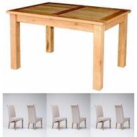 Devon Oak Extending Dining Table 1320-1980mm & 4 or 6 Tivoli Oak Fabric Rollback Chairs (4 Beige Chairs)