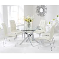 Denver 120cm Glass Dining Table with Cream Calgary Chairs