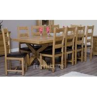 Deluxe X-Leg Dual Extending Solid Oak Dining Table with Ladderback Chairs