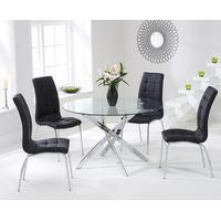 denver 110cm glass dining table with black calgary chairs