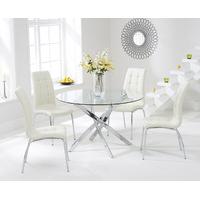 denver 110cm glass dining table with cream calgary chairs