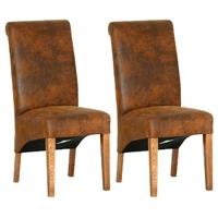 devonshire rustic oak bison faux fabric dining chair pair