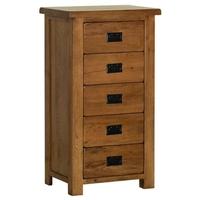 Devonshire Rustic Oak Bedside Cabinet - 5 Drawer