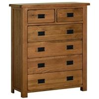 Devonshire Rustic Oak Chest of Drawer - Small 4+2 Drawer