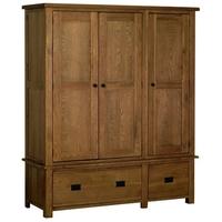 Devonshire Rustic Oak Wardrobe - Triple 2 Drawer