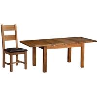 Devonshire Rustic Oak Dining Set - 2 Leaf Medium Extending Table with 4 Ladder Back Chairs