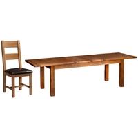 Devonshire Rustic Oak Dining Set - 2 Leaf Large Extending Table with 4 Ladder Back Chairs