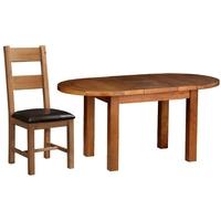 Devonshire Rustic Oak Dining Set - Small D End Extending Table with 4 Ladder Back Chairs