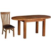 Devonshire Rustic Oak Dining Set - Small D End Extending Table with 4 Toulouse Chairs