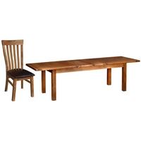 devonshire rustic oak dining set 2 leaf large extending table with 4 t ...