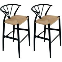 delta black metal bar stool with natural seat pair