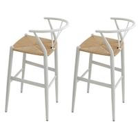 Delta White Metal Bar Stool with Natural Seat (Pair)