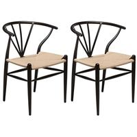 delta black metal dining chair with natural seat pair