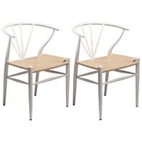 delta white metal dining chair with natural seat pair