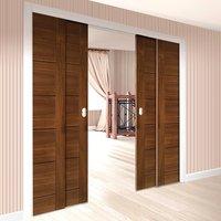 Deanta Quad Telescopic Pocket Seville Walnut Veneer Doors - Prefinished