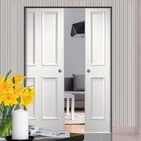 Deanta Rochester White Primed Syntesis Double Pocket Door with Raised Mouldings