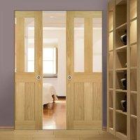 deanta eton oak syntesis double pocket door with clear glass unfinishe ...