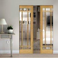 Deanta Kerry Oak Syntesis Double Pocket Door with Bevelled Clear Glass, Unfinished