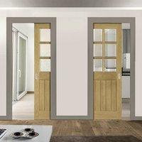 Deanta Unilateral Pocket Ely Real American White Oak Veneer Door with Clear Bevelled Safety Glass, Prefinished