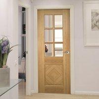 Deanta Kensington Oak Panel Door with Clear Safety Bevelled Glass, Prefinished