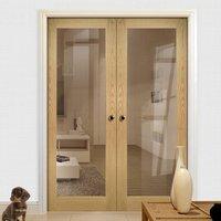 Deanta Walden Real American Oak Veneer Door Pair with Clear Safety Glass, Unfinished