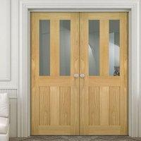 Deanta Eton Real American White Oak Veneer Door Pair with Clear Safety Glass, Unfinished