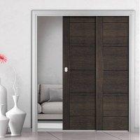 Deanta Twin Telescopic Pocket Montreal Dark Grey Ash Doors - Prefinished