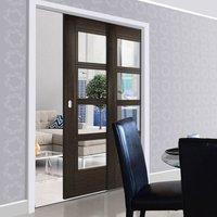 Deanta Twin Telescopic Pocket Montreal Dark Grey Ash Doors - Clear Safety Glass - Prefinished