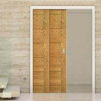 Deanta Twin Telescopic Pocket Seville Oak Veneer Panel Doors - Prefinished