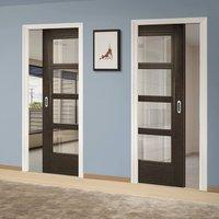 Deanta Unilateral Pocket Montreal Dark Grey Ash Door with Clear Safety Glass, Prefinished