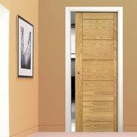 Deanta Seville Oak Panel Pocket Door, 1/2 Hour Fire Rated, Prefinished